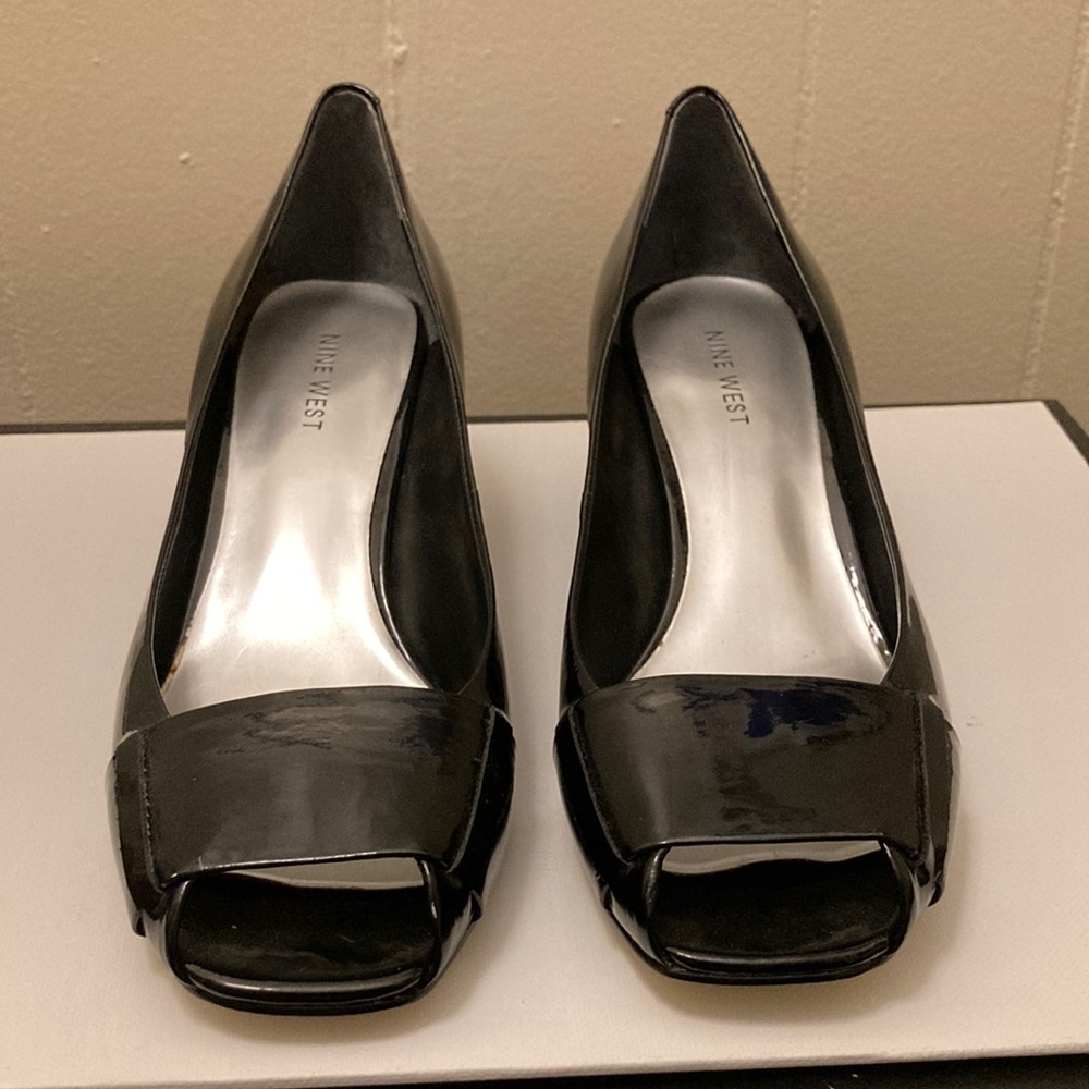 Nine West black peep toe low heels